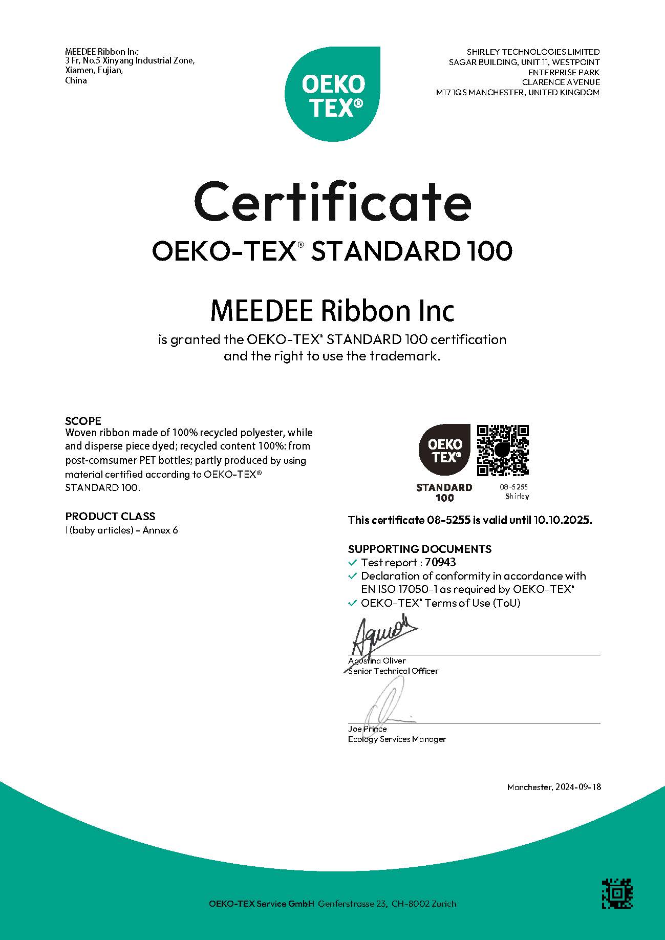 Oeko-Tex Certificate