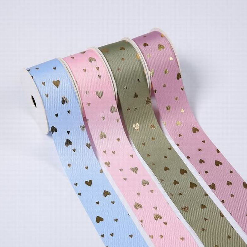 heart gold foil printed grosgrain ribbon rolls factory